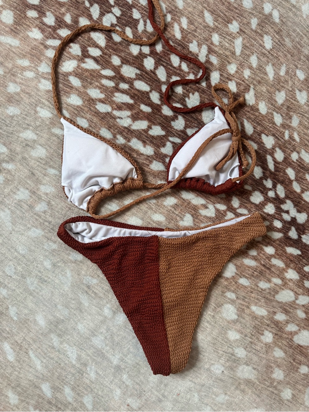 Two-Tone Rust and Camel Crochet Bikini Set NWOT - Picture 3 of 3